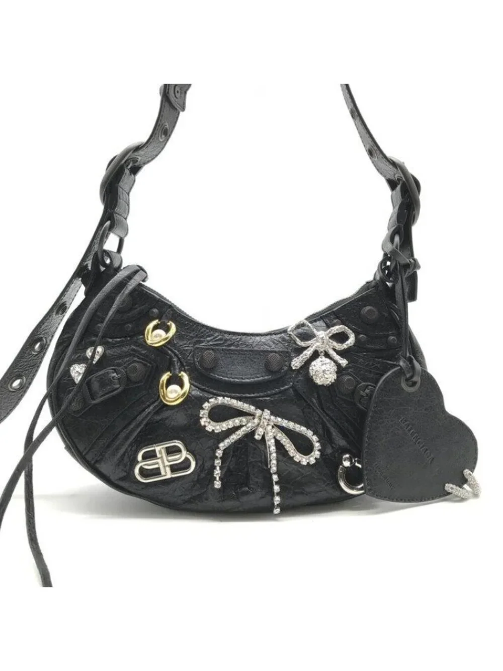 Balenciaga le Cagole XS le Studs Shoulder Bag Leather Black Ribbon